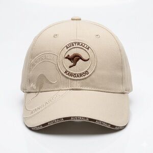 I Love AUS Australia Kangaroo Baseball Cap Hat Beige Cotton Adjustable